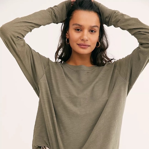 Free People We The Free Arden Long Sleeve Shirt Washed Army NWOT Size Large - Picture 5 of 8
